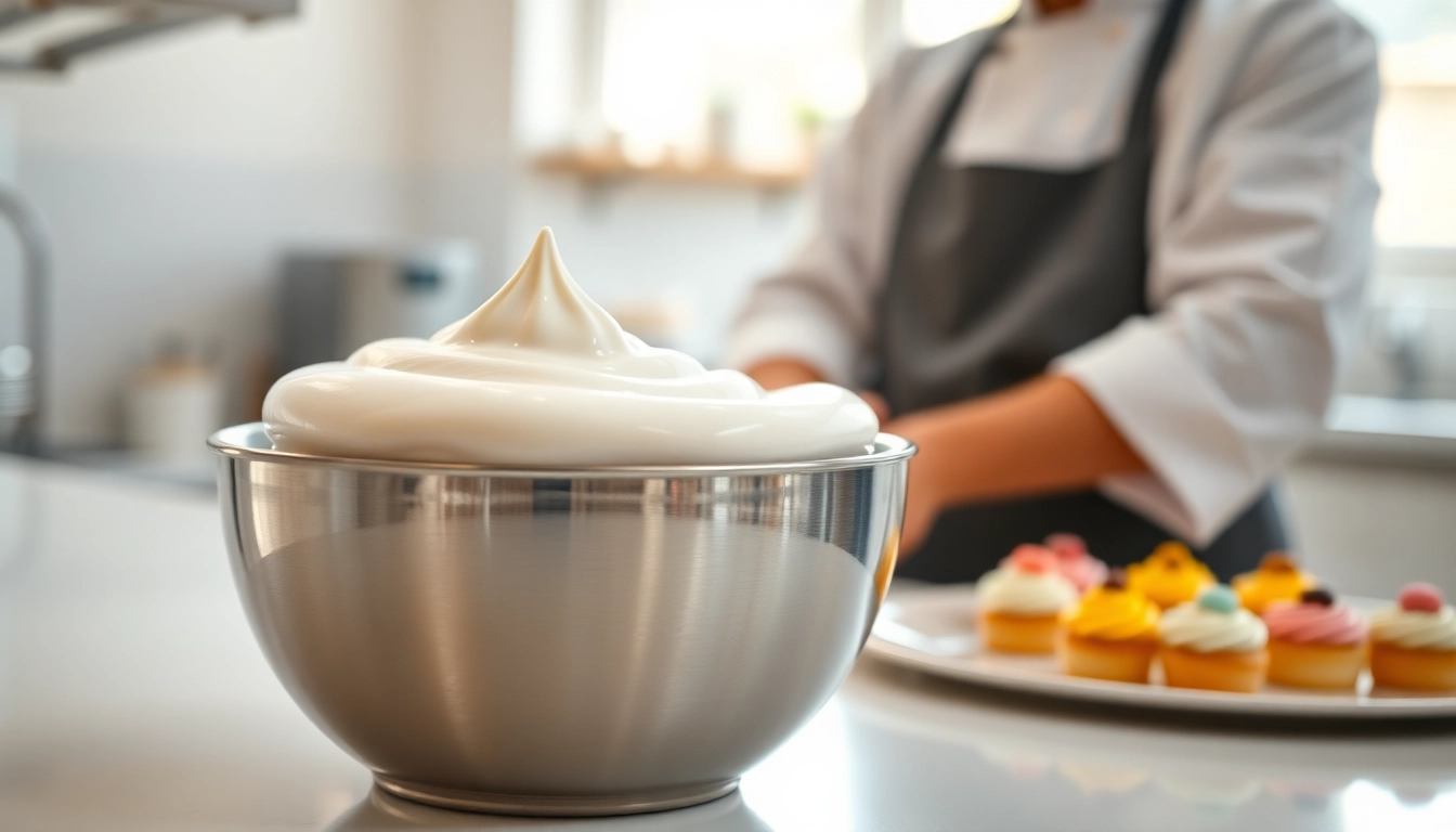 Maak mousselinecrème in een lichte, professionele keuken, perfect voor gebak.