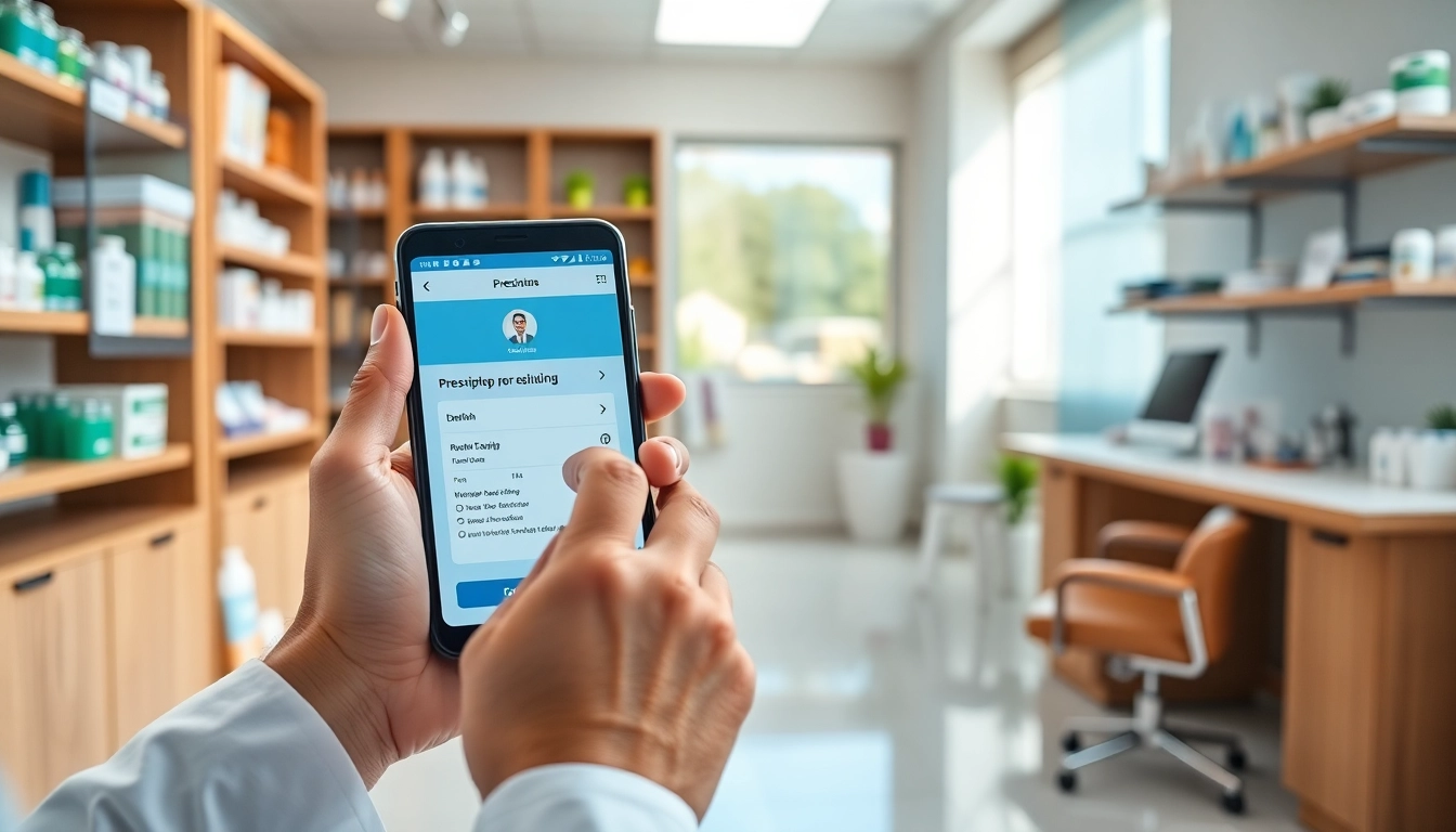 Engaging healthcare professional using eprescription apps for android on a mobile device in a clinical setting.
