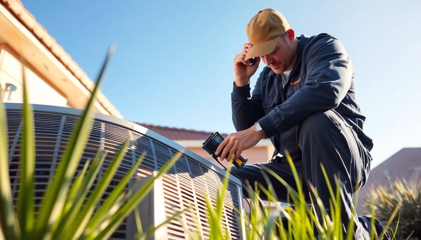 Fixing AC repair phoenix az unit in a sunny backyard by a skilled technician.