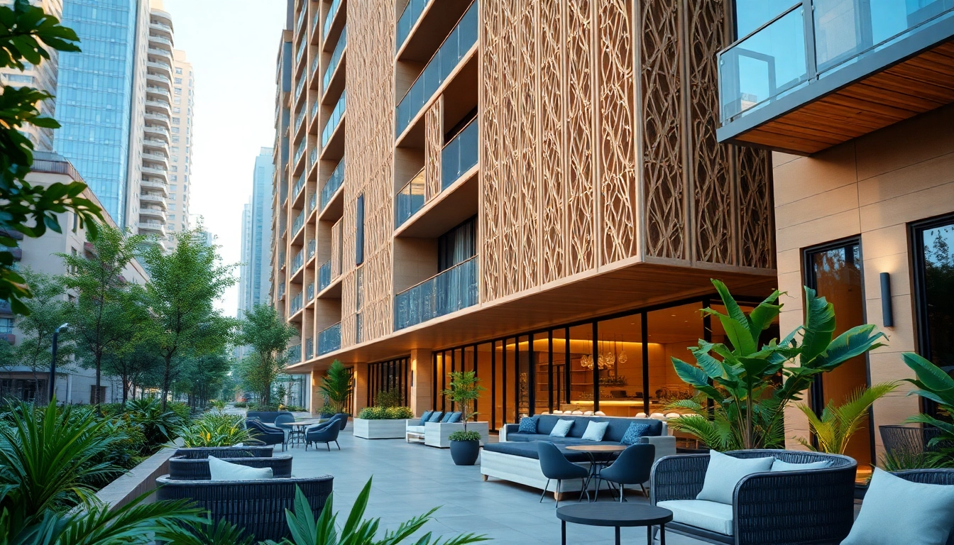 Architekturvisualisierung eines modernen Wohnhauses in einem urbanen Umfeld mit charakteristischen Details.